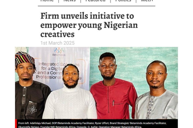  Betaminds Africa Inspires Nigerian Youth to Pursue Creative Careers with a new initiative.